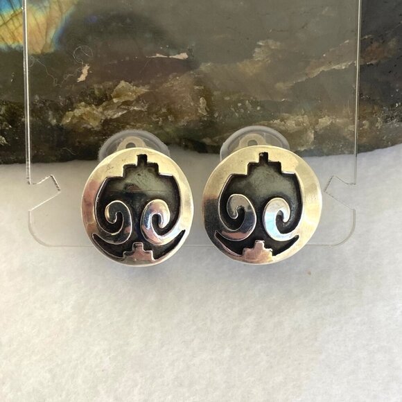 VTG Sterling Silver 925 Southwest Style Thunderbird Round Clip On Earrings - Picture 8 of 16